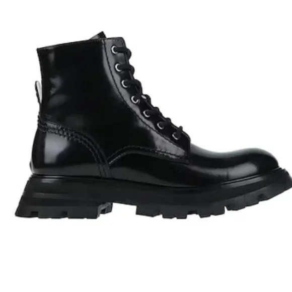 Alexander McQueen Patent Leather Combat Ankle Boot Size 39 Black - Picture 6 of 10